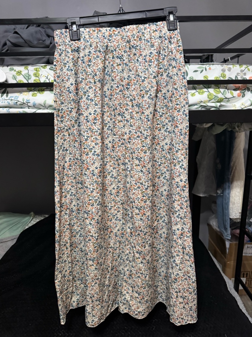 SHEIN Cream Floral Maxi Skirt with Blue and Rust Accents